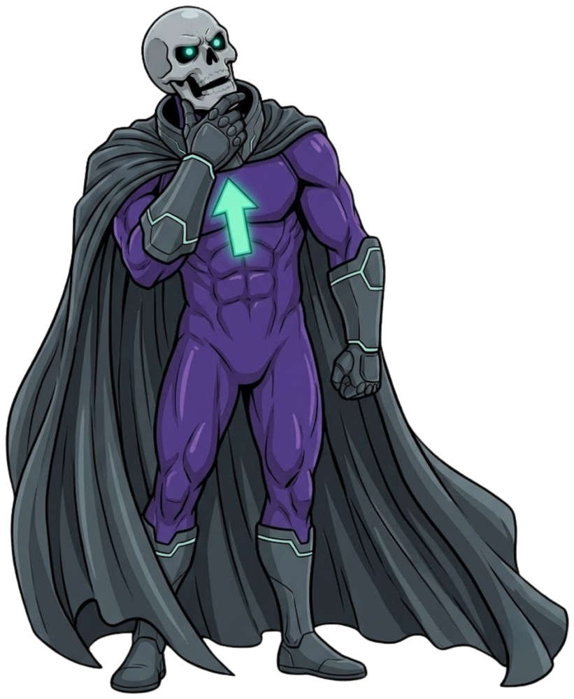 Lord Greyskull standing with a hand on his chin, weighing up a decision