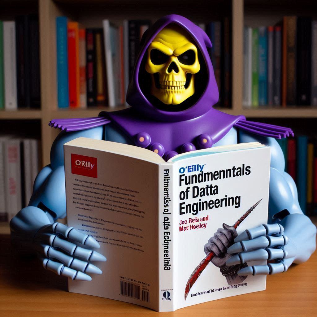 Skeletor from Masters of the Universe reading The Fundamentals of Data Engineering